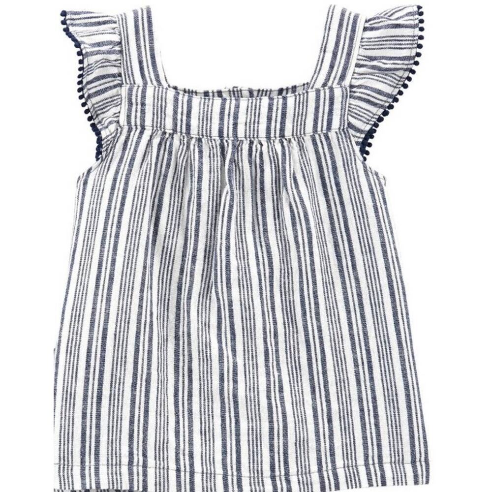 Carters Baby Girl Blue White Top Ruffle Sleeves Striped Linen Shirt Size 12M